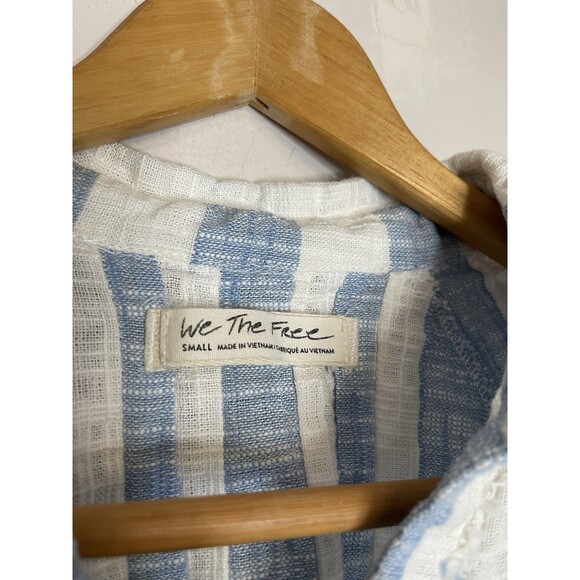 Free People We The Free Blue White Striped Linen Blend Button Up Shirt Womens S - Picture 3 of 8
